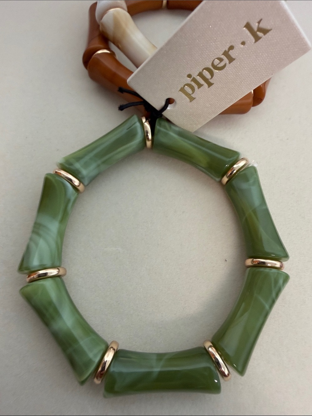 Piper K | Marbled Neutral Colored Bangle Stretch Bracelets - Picture 5 of 7